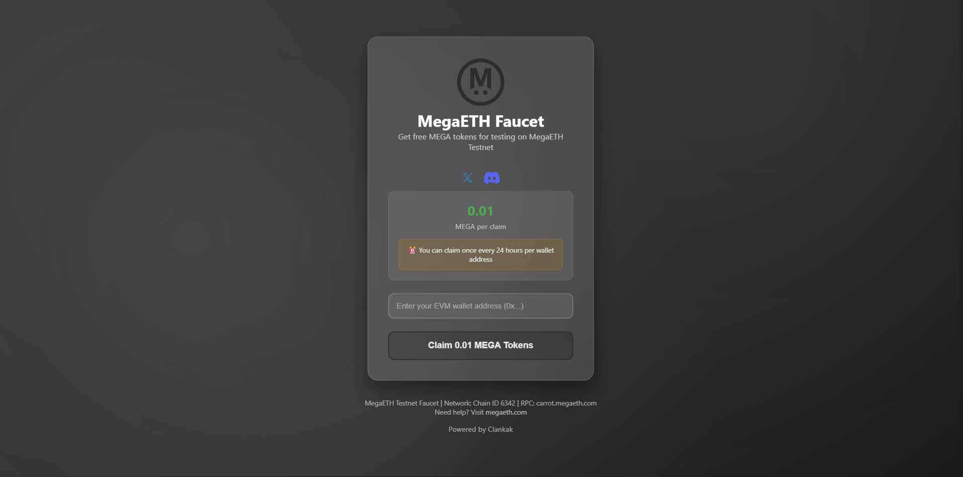 MegaETH Faucet Screenshot